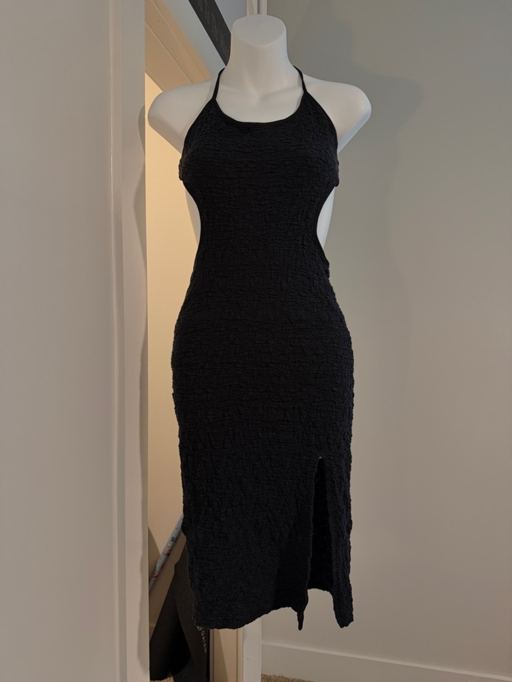 Forever 21 Black Backless Textured Halter Midi Dress